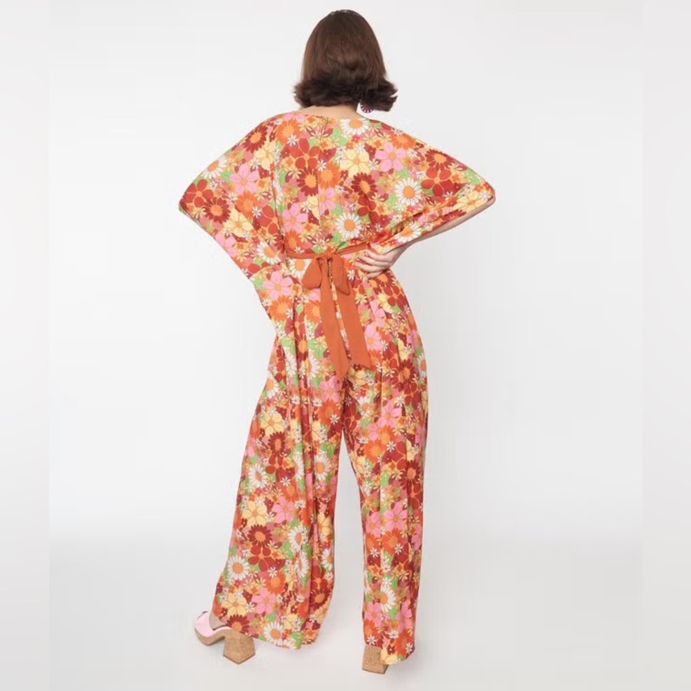 Unique Vintage Floral Jumpsuit in Pink and Orange - Picture 2 of 11